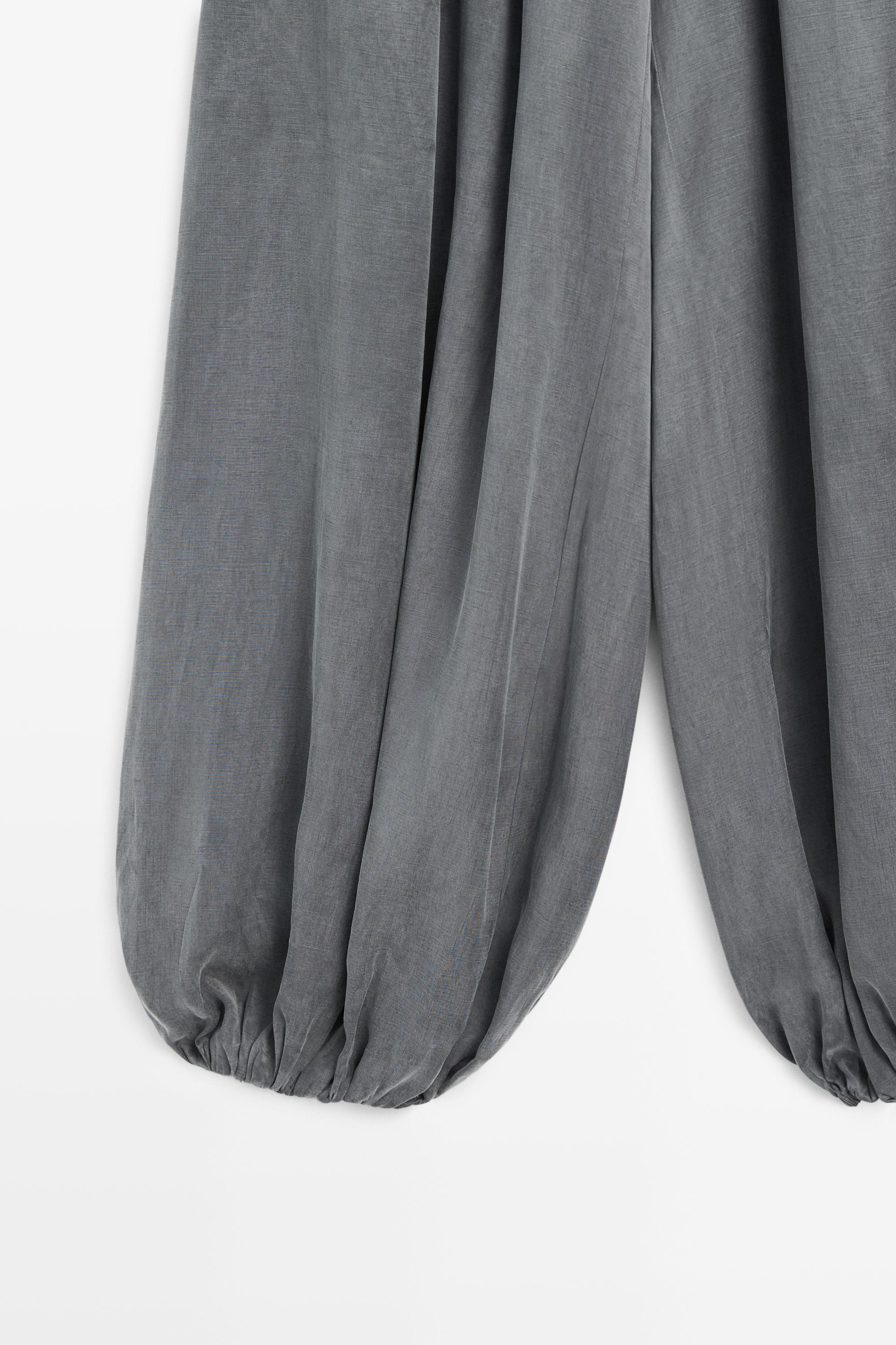 Pleated balloon fit linen blend trousers